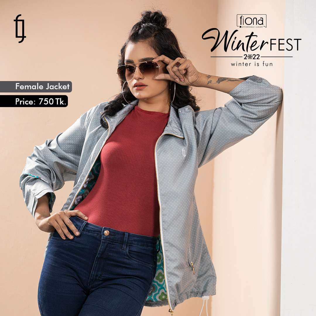 Woman’s Jacket – Ash color with white dot printed body (WL-016)