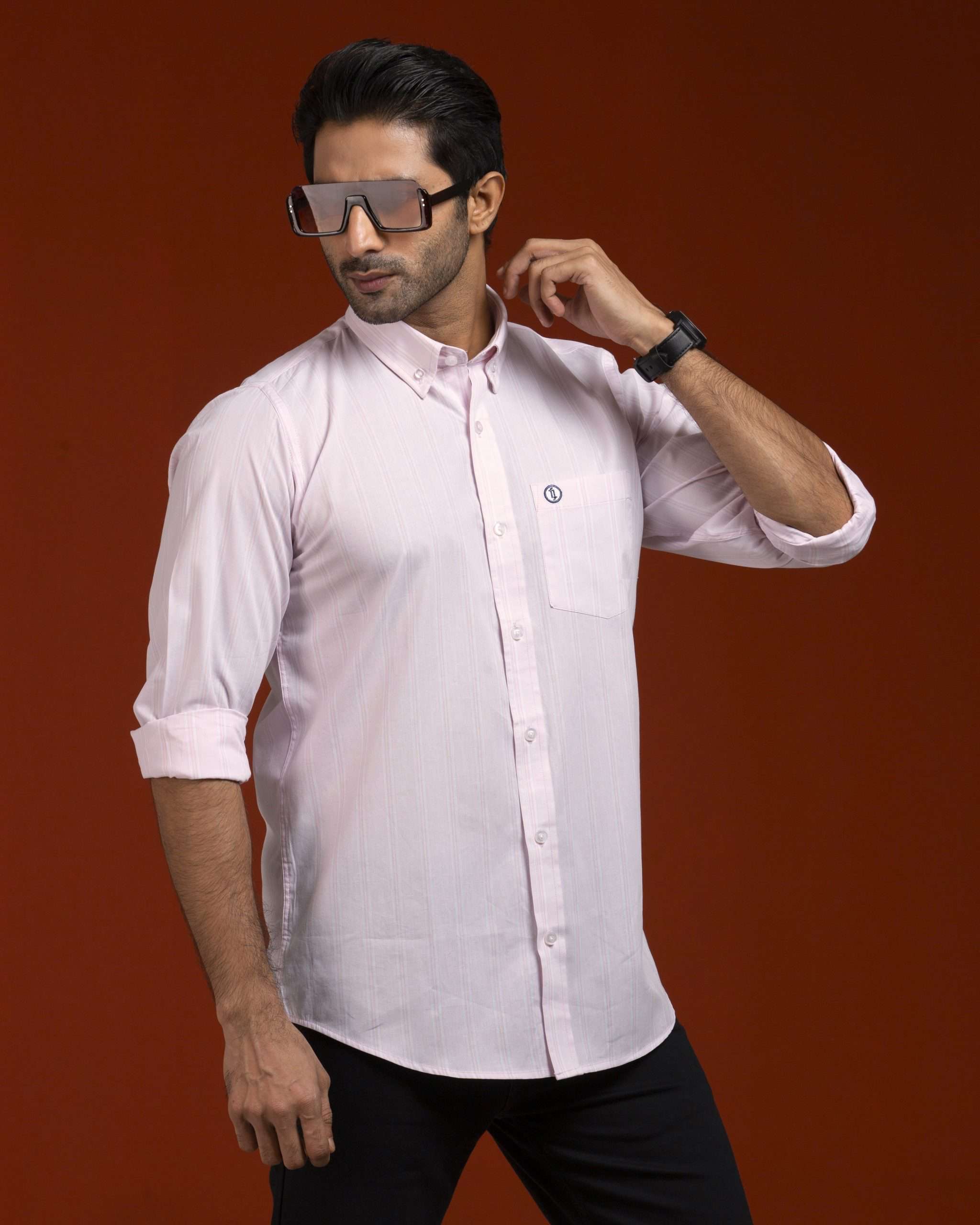 Shirt (NS-043)-Baby Pink Stripe