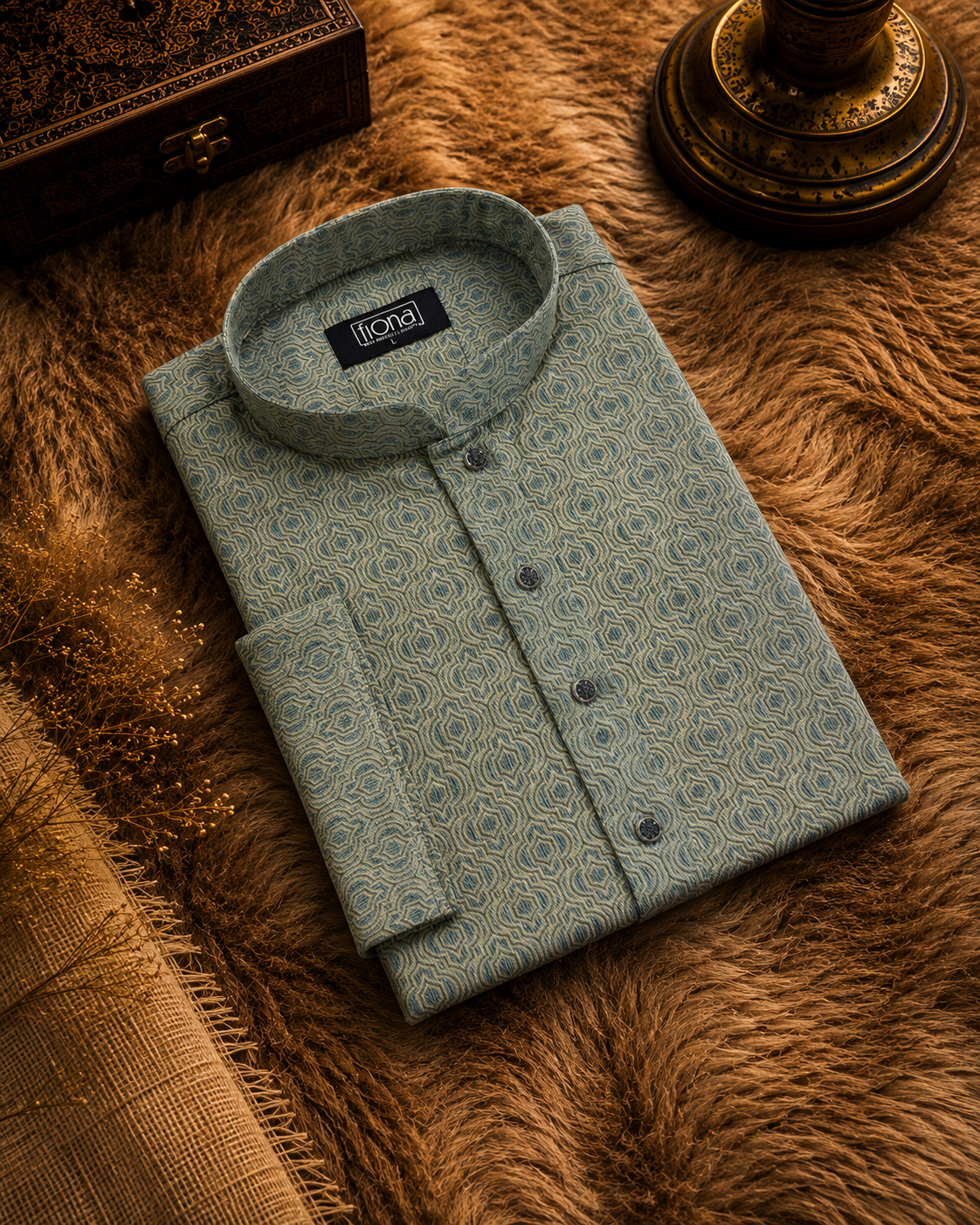 Elegant Panjabi- Golden Green (FP-2604)