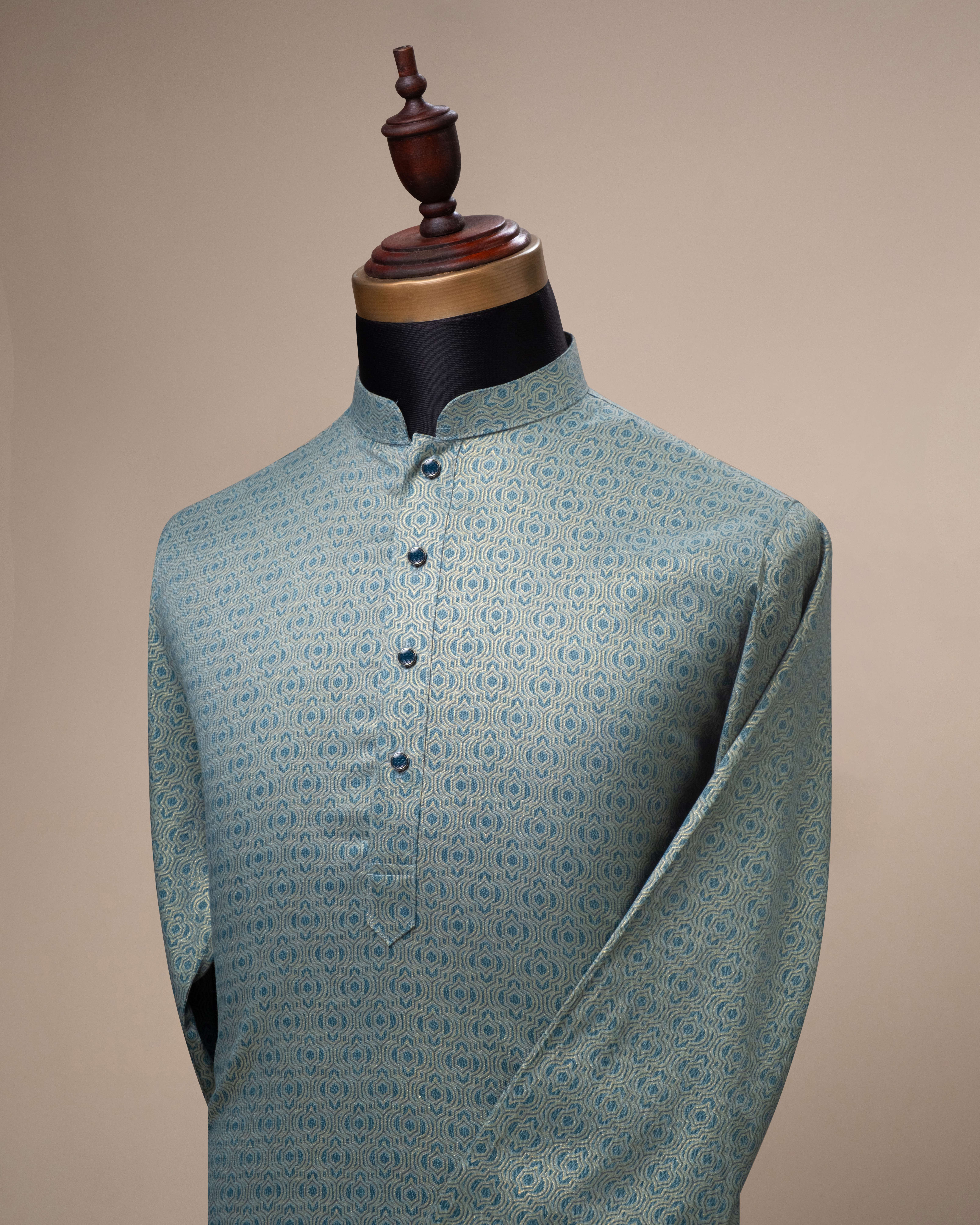 Elegant Panjabi- Golden Green (FP-2604)