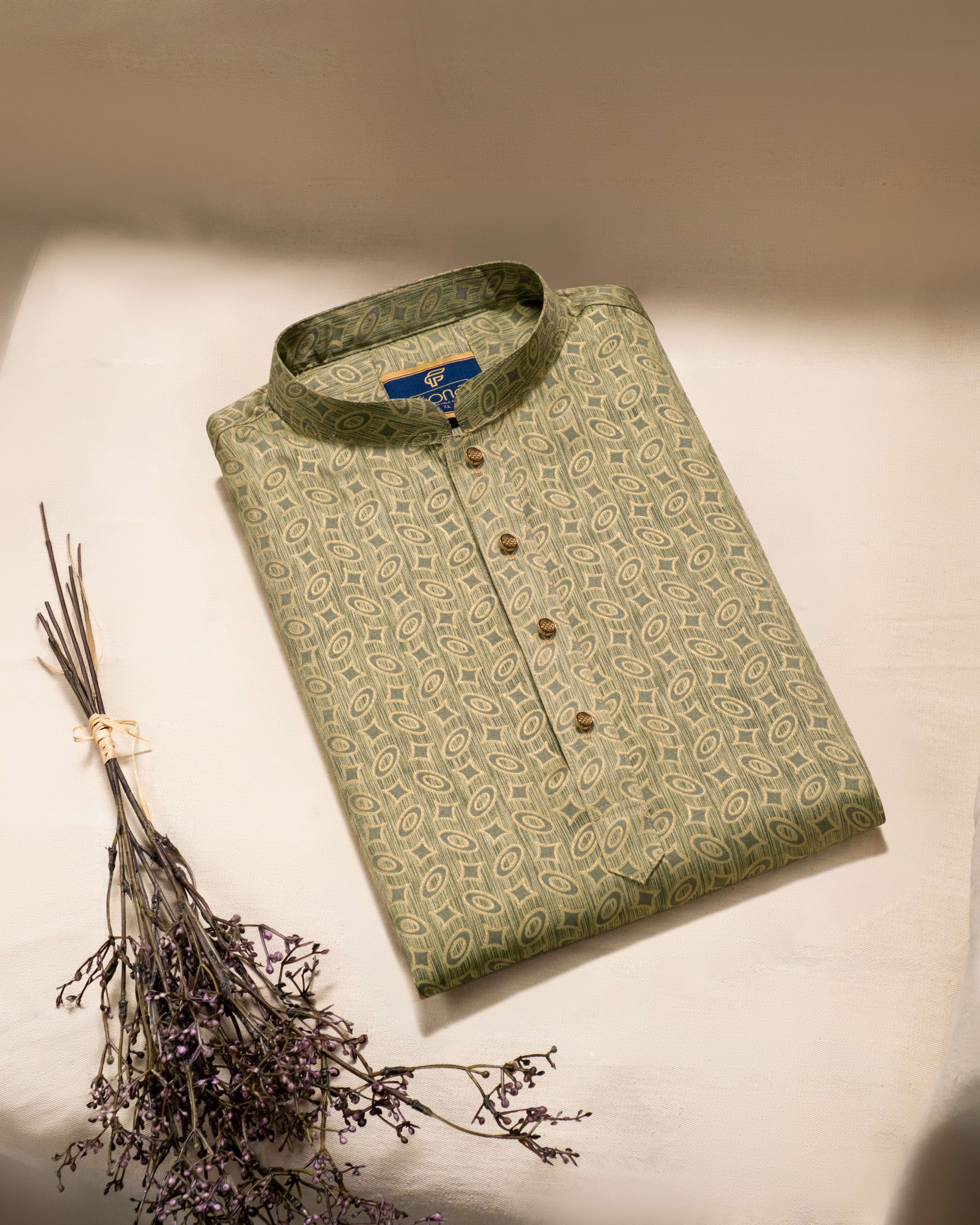 Elegant Panjabi- Golden Olive (FP-2602)