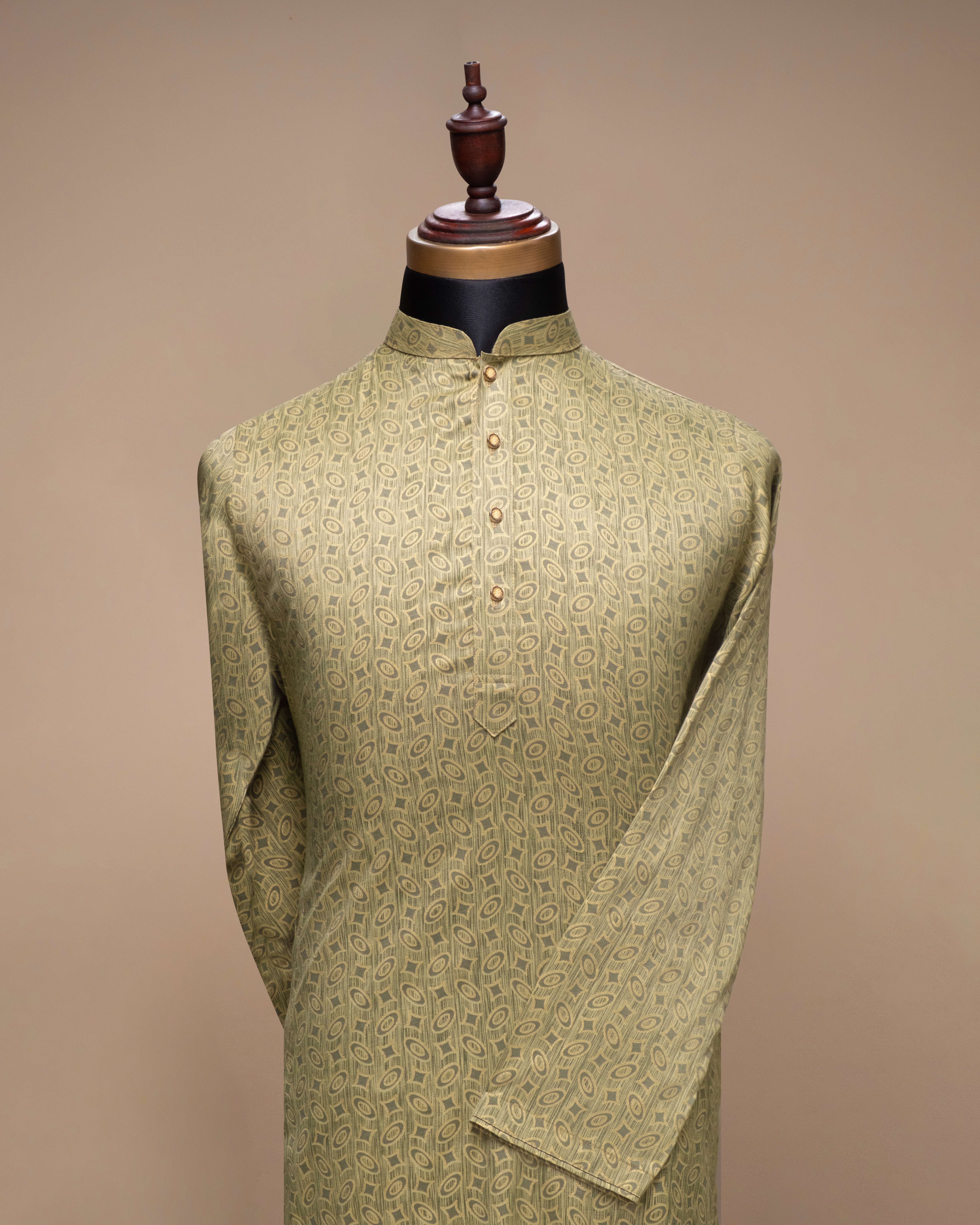 Elegant Panjabi- Golden Olive (FP-2602)