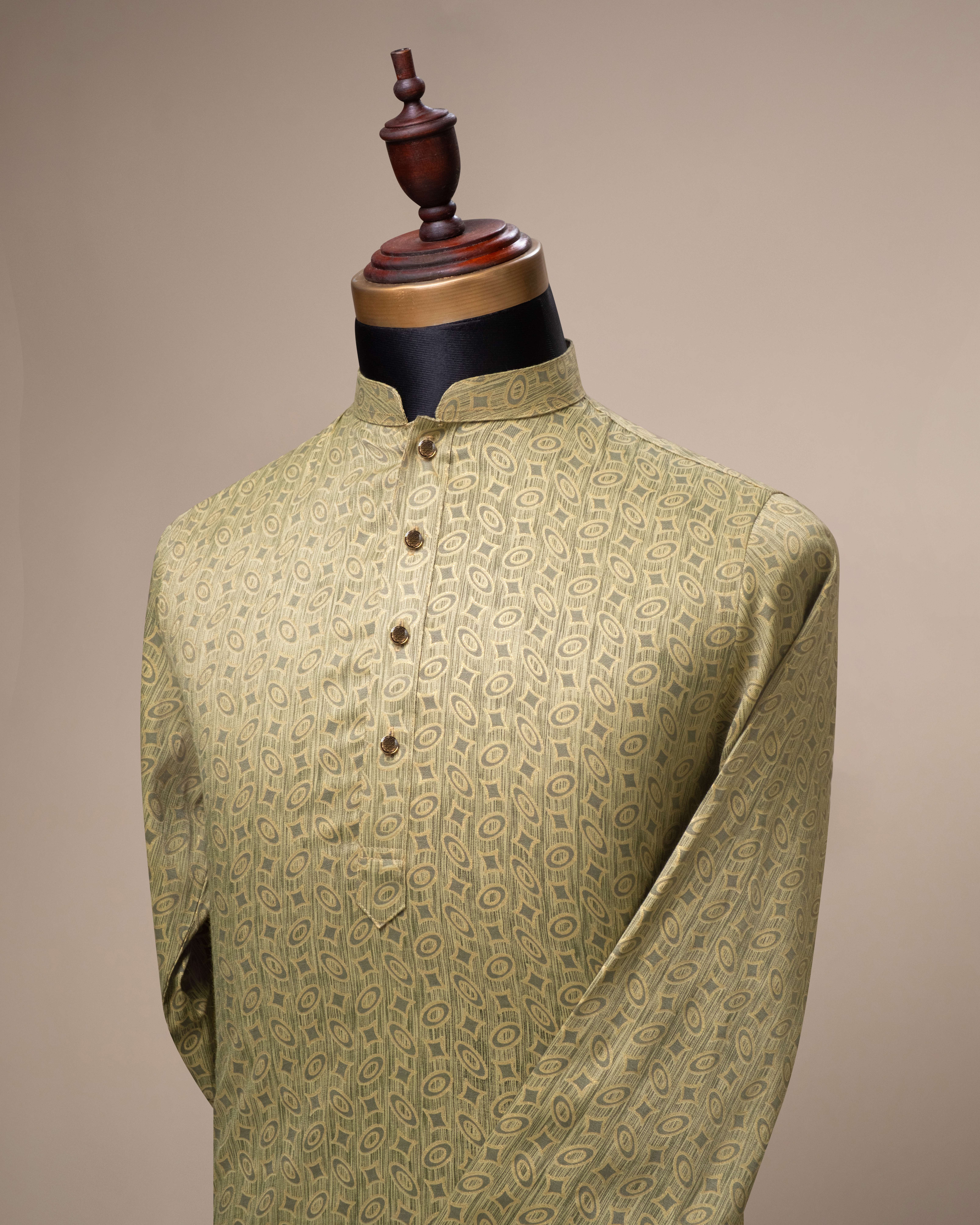 Elegant Panjabi- Golden Olive (FP-2602)