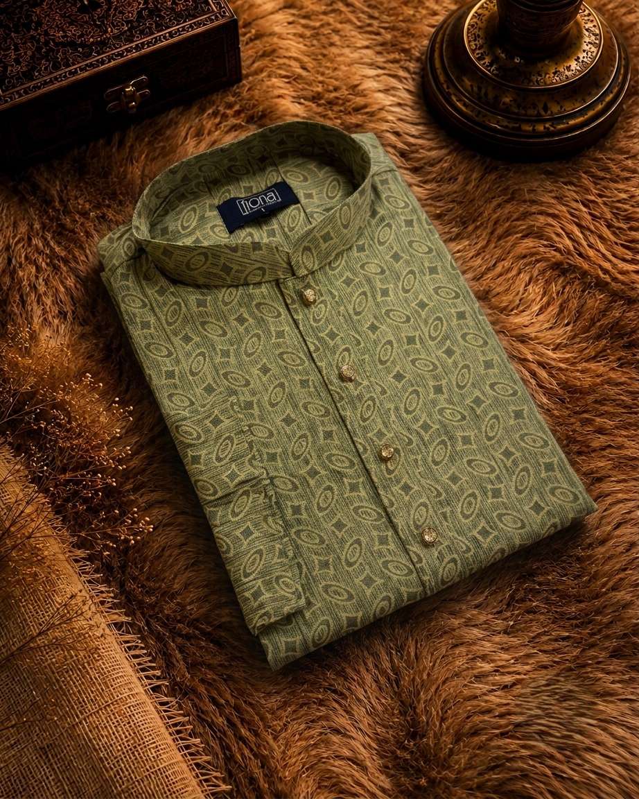 Elegant Panjabi- Golden Olive (FP-2602)
