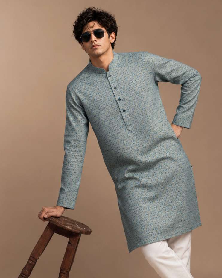 Elegant Panjabi- Golden Green (FP-2604)