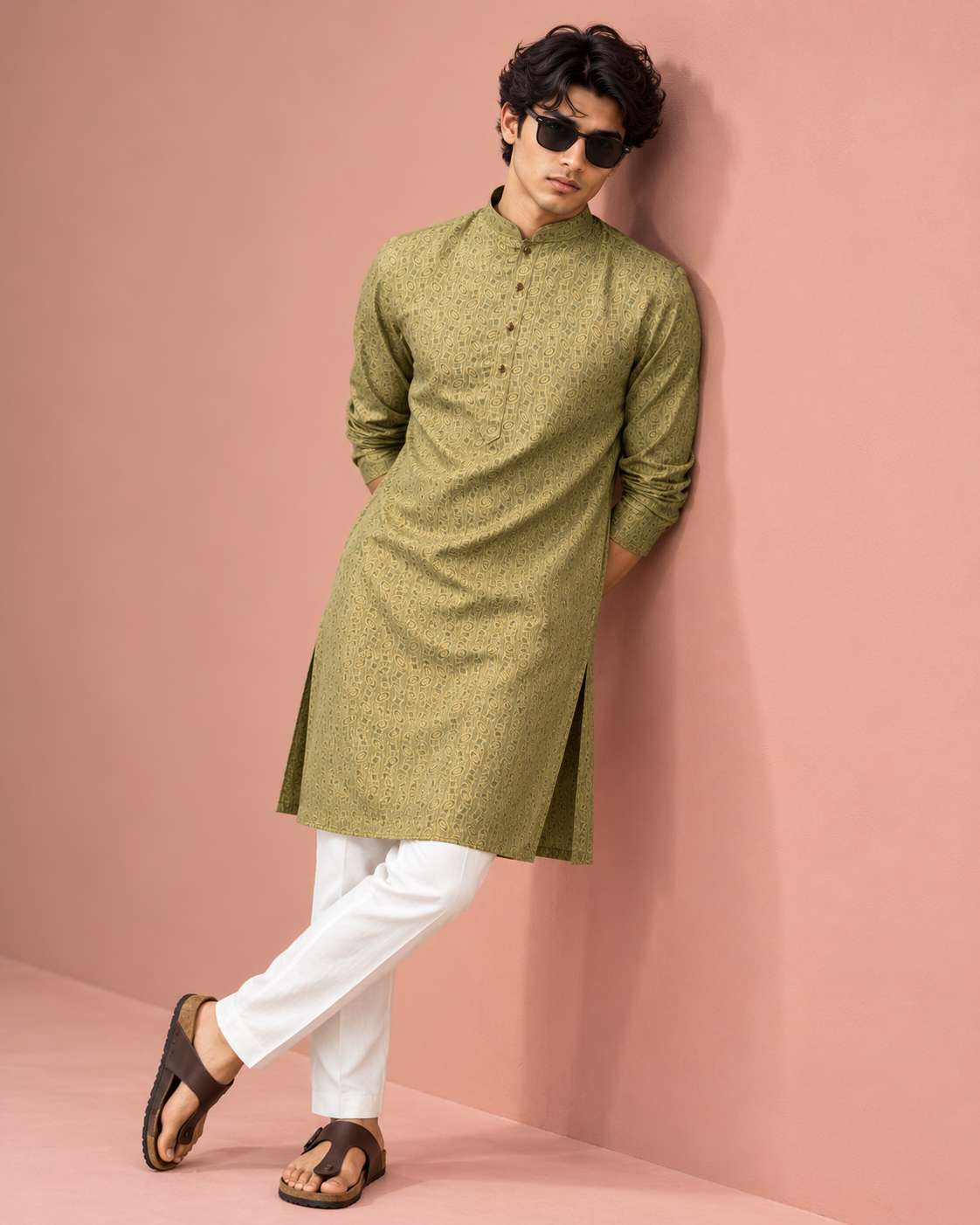 Elegant Panjabi- Golden Olive (FP-2602)