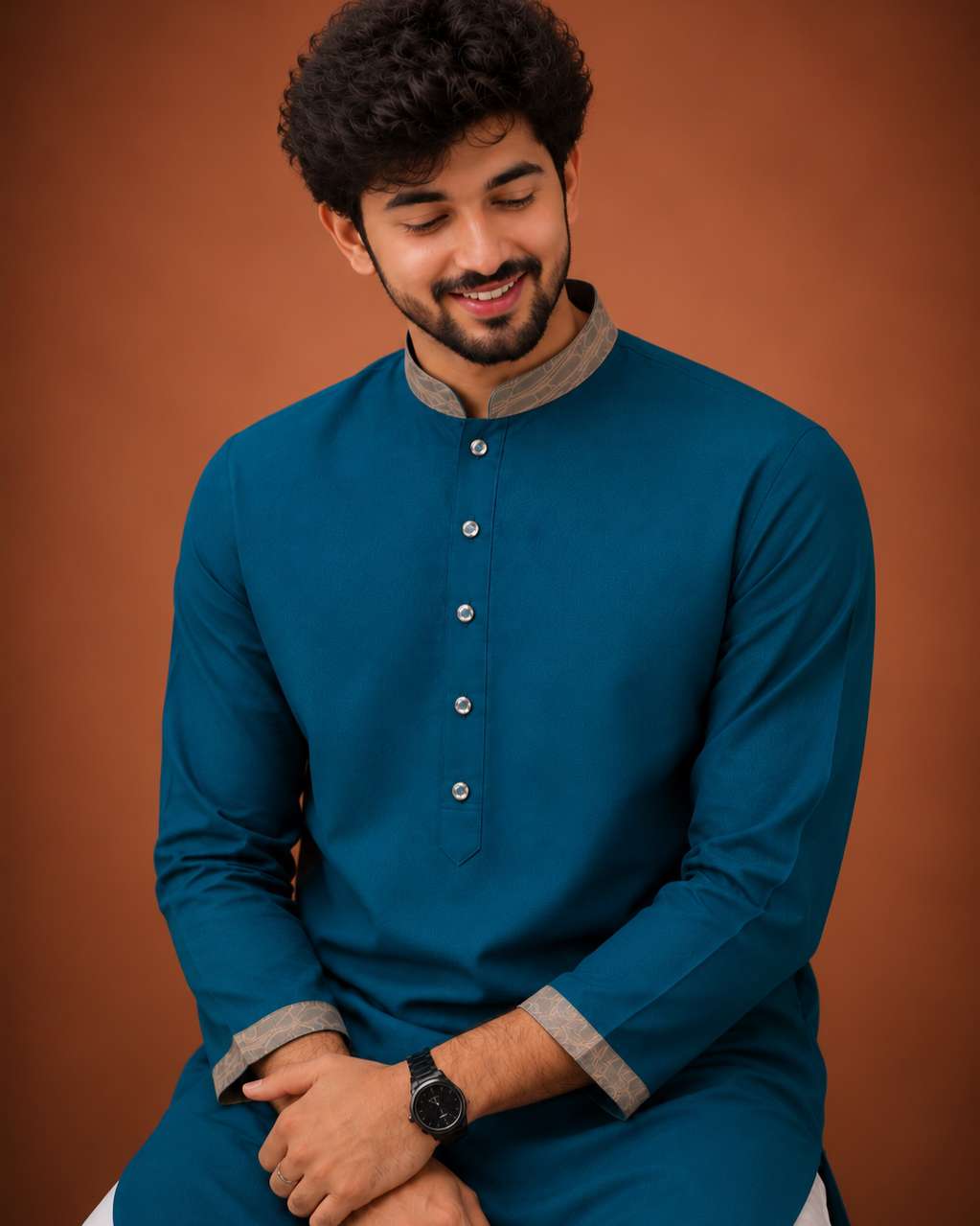 Premium Panjabi - Teal Blue (FP-2610)