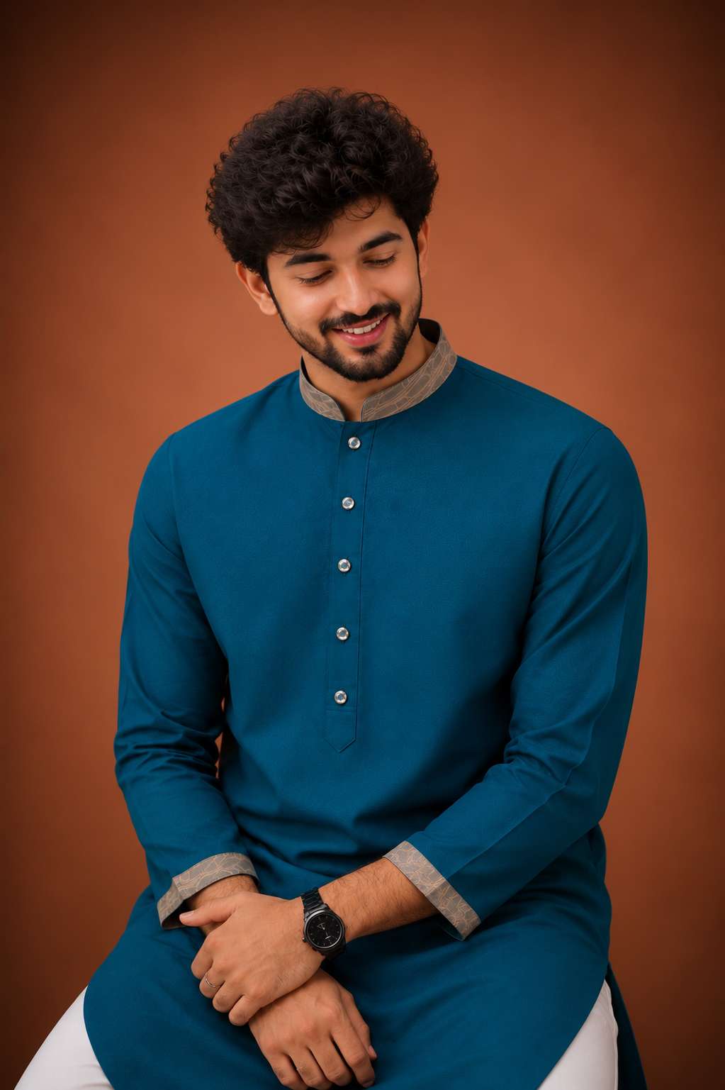 Premium Panjabi - Teal Blue (FP-2610)
