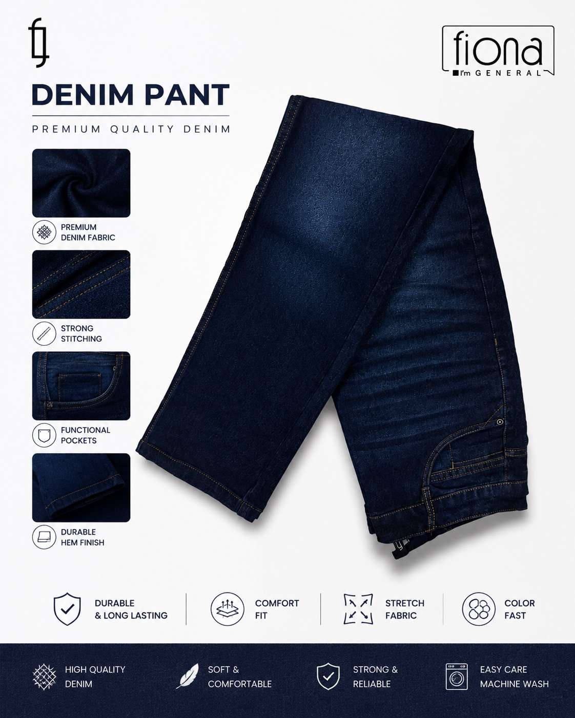 Navy Blue Denim Pant
