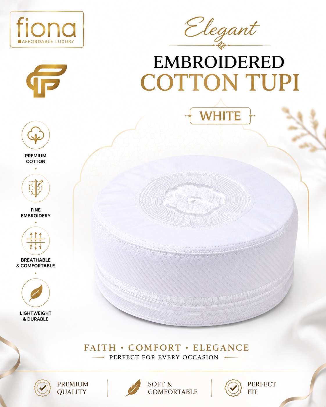 Elegant Embroidered Cotton Tupi- White